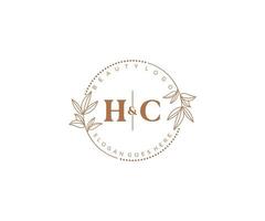 initial HC letters Beautiful floral feminine editable premade monoline logo suitable for spa salon skin hair beauty boutique and cosmetic company. vector