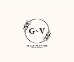 initial GV letters hand drawn feminine and floral botanical logo suitable for spa salon skin hair beauty boutique and cosmetic company. vector