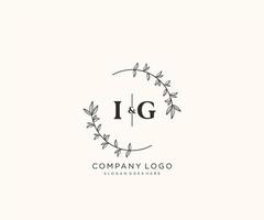 initial IG letters Beautiful floral feminine editable premade monoline logo suitable for spa salon skin hair beauty boutique and cosmetic company. vector