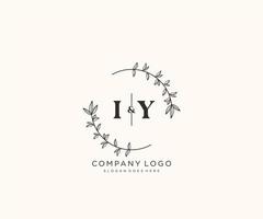 inicial iy letras hermosa floral femenino editable prefabricado monoline logo adecuado para spa salón piel pelo belleza boutique y cosmético compañía. vector