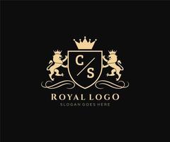 Initial CS Letter Lion Royal Luxury Heraldic,Crest Logo template in vector art for Restaurant, Royalty, Boutique, Cafe, Hotel, Heraldic, Jewelry, Fashion and other vector illustration.