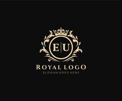 Initial EU Letter Luxurious Brand Logo Template, for Restaurant, Royalty, Boutique, Cafe, Hotel, Heraldic, Jewelry, Fashion and other vector illustration.