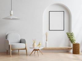 Mockup frame in living room interior with armchair and decor,Scandinavian style. photo