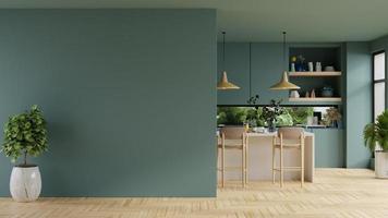 Green kitchen room and minimalist interior design. photo