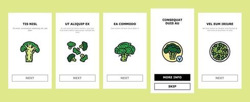 broccoli food cabbage vegetable onboarding icons set vector