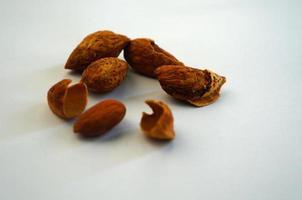 Almonds nuts. Almond on white isolated. Full depth field.nuts collection photo