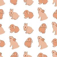 Baby rabbit bunny seamless pattern in pastel beige color. Rabbit shapes and lines repeat background, textile surface design. Cute bunnies easter wallpaper. Naive hare animal vector illustration.