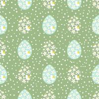 Floral easter eggs seamless pattern. Vector Happy Easter seamless background, spring green print. Lovely hand drawn Easter eggs and flowers illustration, banners, wallpapers, wrapping, textile design.