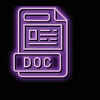 Doc archivo formato documento neón resplandor icono ilustración vector