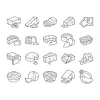 cheese food slice piece dairy icons set vector