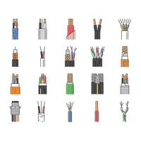 wire cable technology connection icons set vector