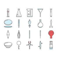 chemical glassware laboratory icons set vector
