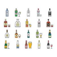 alcohol bottle glass drink bar icons set vector