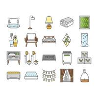 bedroom room interior bed icons set vector