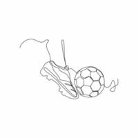 continuous line art of foot kicking ball on white background vector