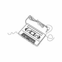 continuous line drawing art audio cassette isolated vector old retro music player