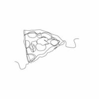 Continuous line drawing of pizza food minimalist design. Restaurant or cafe logo. sticker for companies selling fast food. Black and white vector illustration.