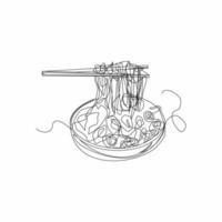 continuous line drawing art of Indonesian culinary chicken noodles vector