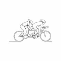 continuous line of two people racing sport bikes vector