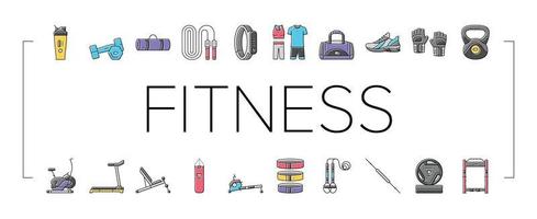 fitness sport gym healthy icons set vector