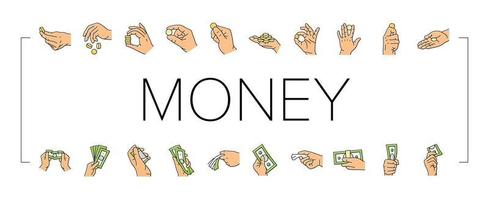 money cash payment dollar finance icons set vector