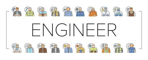 engineer technology work man icons set vector