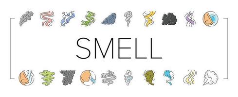 smell smoke gas nose aroma icons set vector