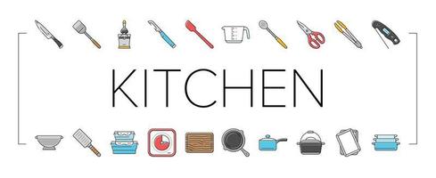 cookware kitchen cooking food icons set vector