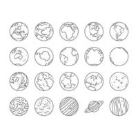 earth world planet globe map icons set vector