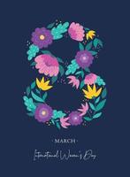 international women's day greeting card, poster, print, invitation design. 8 march floral elements in silhouette. EPS 10 vector