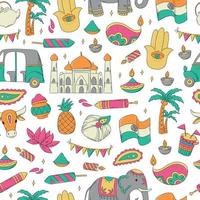 India eamless pattern with hand drawn doodles, cartoon elements. Good for wrapping paper, scrapbooking, textile prints, wallpaper, stationary, etc. EPS 10 vector