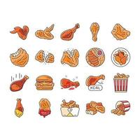 chicken crispy food meat meal icons set vector