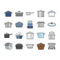 pot kitchen food pan cooking icons set vector