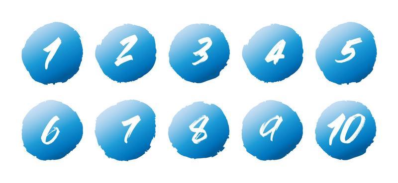 Set of number on a label vector. Number collection. Blue color markers with number from 1 to 10.