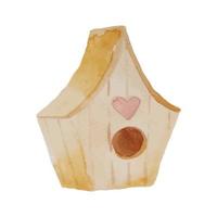Watercolor wood birdhouse with heart. Spring decoration vector