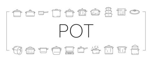 pot kitchen food pan cooking icons set vector