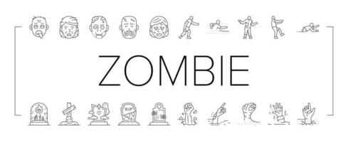 zombie horror scary dead evil icons set vector