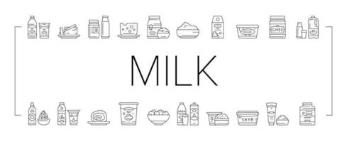 milk product dairy drink fresh icons set vector
