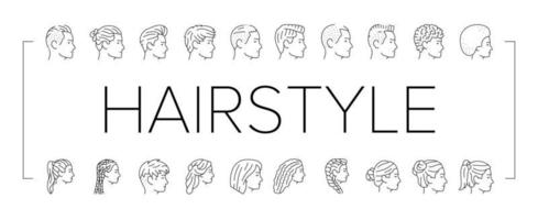 hairstyle portrait hair fashion icons set vector