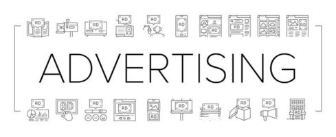 advertising media business icons set vector