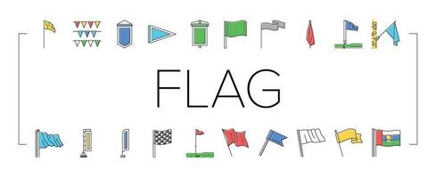 flag start web pennant map icons set vector