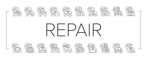 repair worker engineer man icons set vector