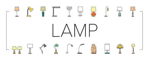 lamp table light home desk icons set vector