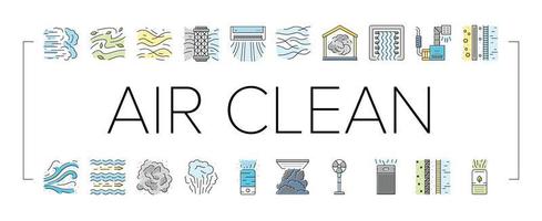 air clean fresh wind flow filter icons set vector