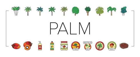 palm oil tree leaf plant icons set vector