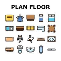 floor plan interior furniture icons set vector