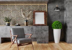 3D mockup blank photo frame in living room rendering