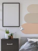 3D illustration Mockup photo frame in bedroom rendering