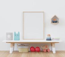 3D mockup photo frame in chidren room rendering