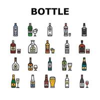 alcohol bottle glass drink bar icons set vector